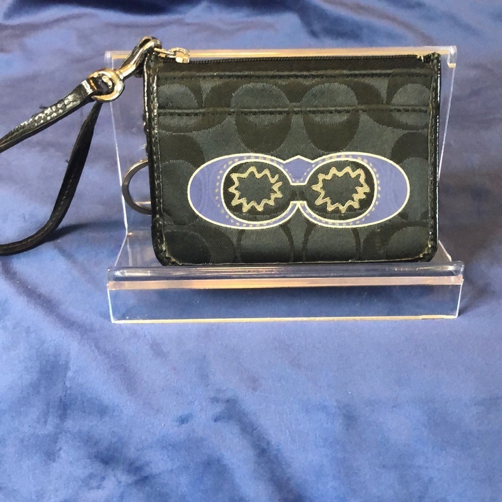 Coach 45609 Signature Applique Black and Multicolor Wristlet with Keyring